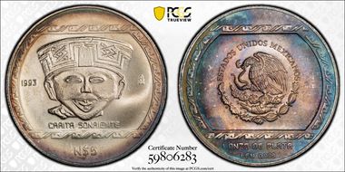 1993-Mo 5 Peso Carita Sonriente MS67