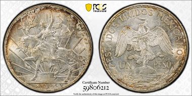 1912 Peso Caballito KM-453  Ag MS63