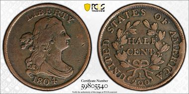 1804 1/2C C-6, Spiked Chin VF20BN