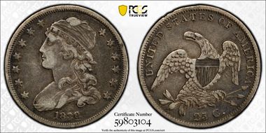 1838 25C Capped Bust VF35