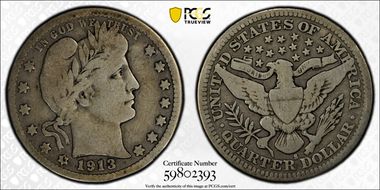 1913-S 25C VG8