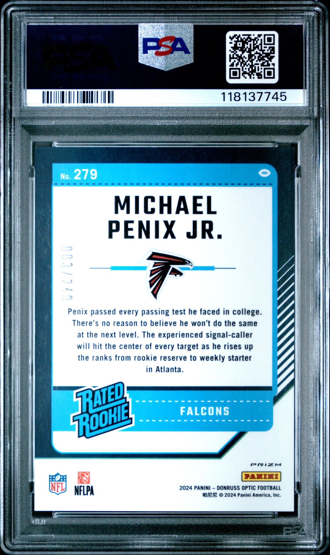 2024 Panini Donruss Optic Michael Penix Jr. #279 (Orange) Gem Mt 10 back