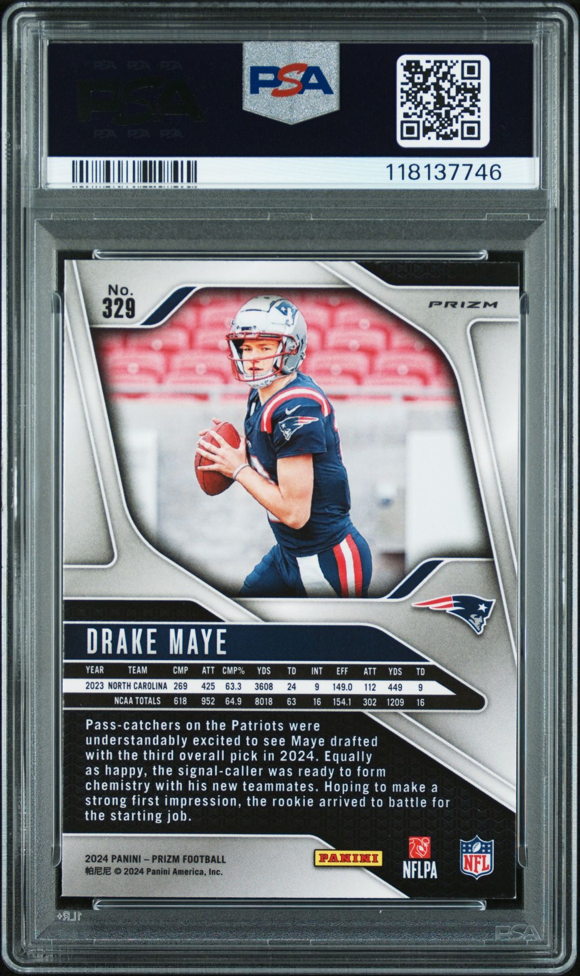 2024 Panini Prizm Drake Maye #329 (Silver Prizm) Mint 9 back