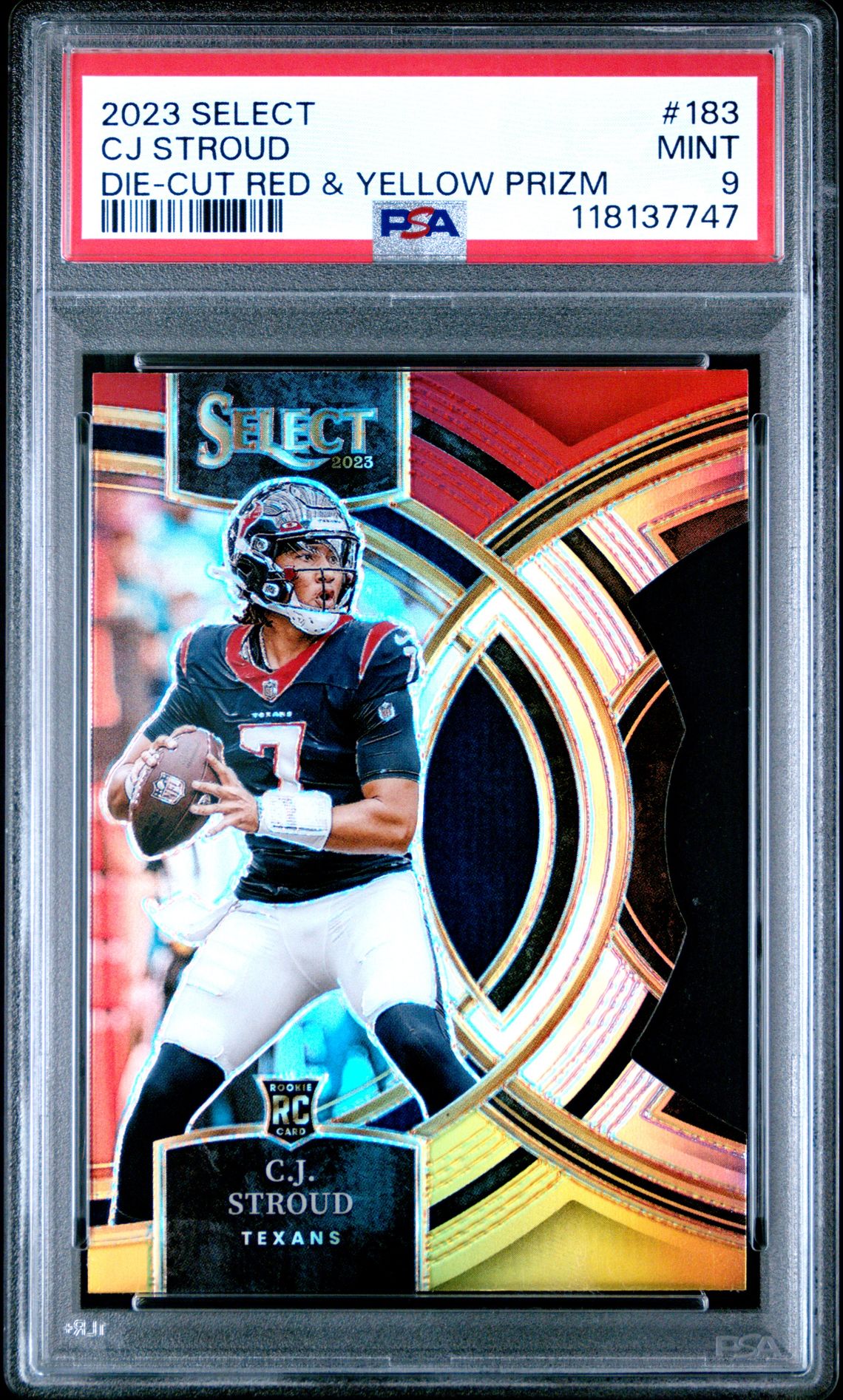 2023 Panini Select Cj Stroud #183 (Die-Cut Red & Yellow Prizm) Mint 9 front