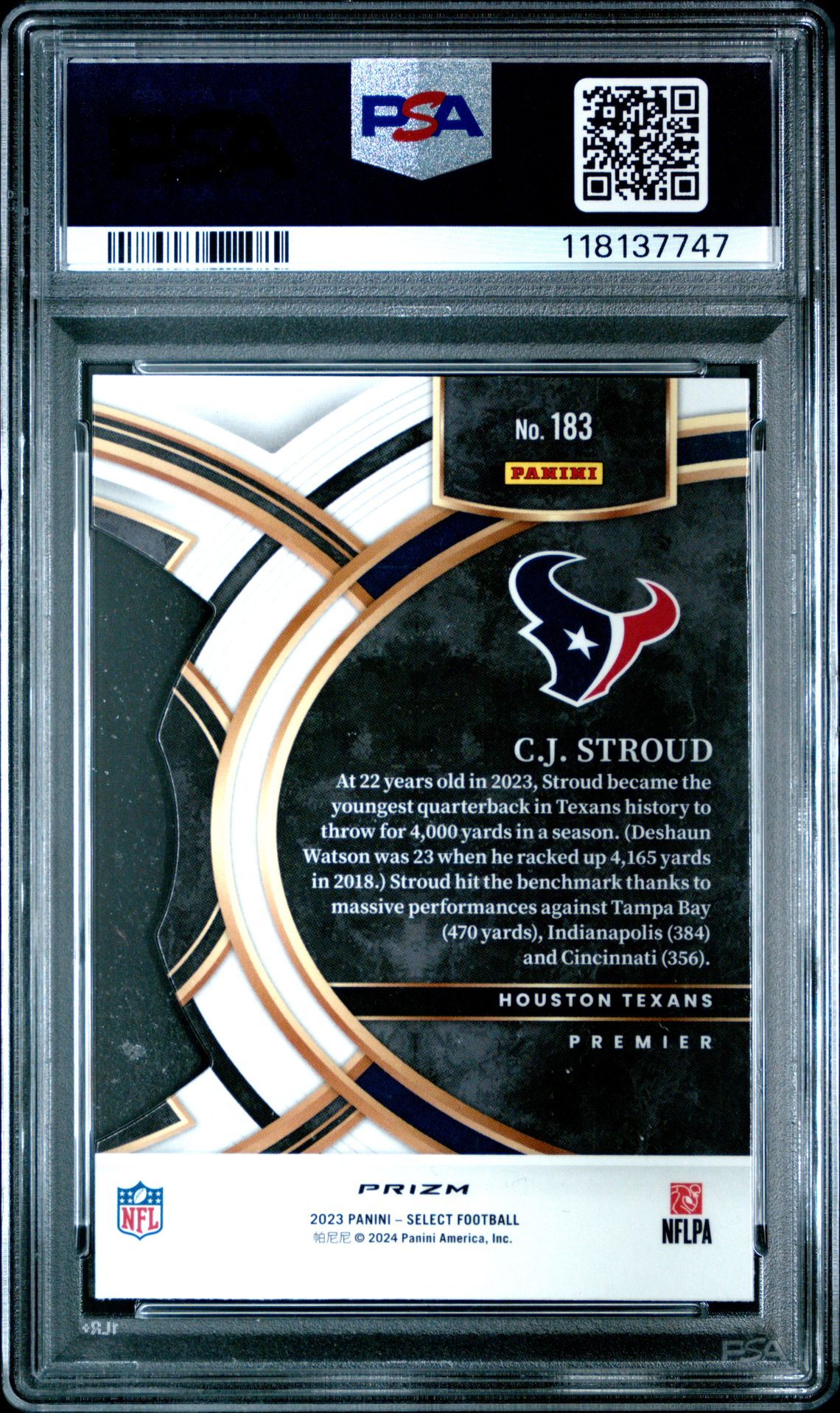 2023 Panini Select Cj Stroud #183 (Die-Cut Red & Yellow Prizm) Mint 9 back