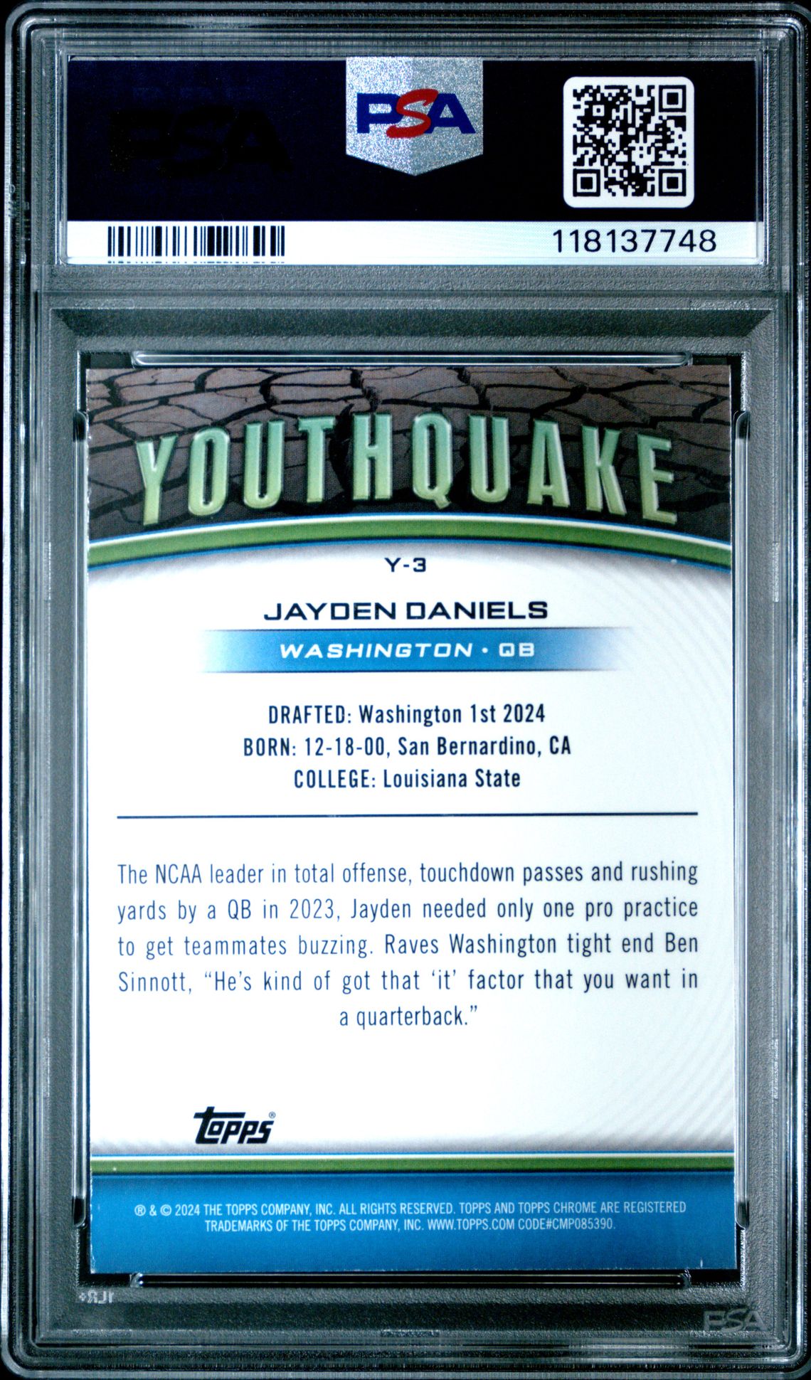 2024 Topps Chrome Youthquake Jayden Daniels #Y3 Mint 9 back