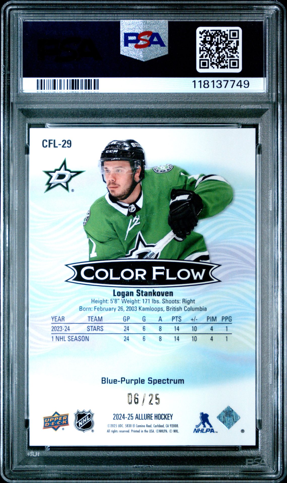 2024 Upper Deck Allure Color Flow Logan Stankoven #Cfl29 (Color Flow-Blu-Prpl Spctrm) Nm-Mt 8 back