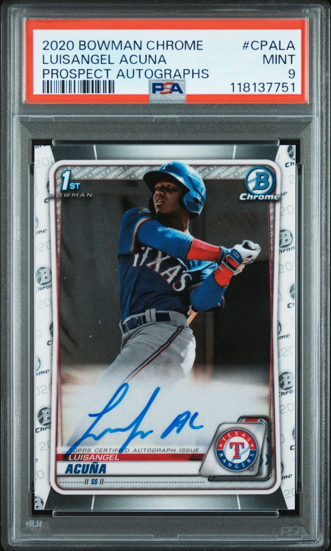 2020 Bowman Chrome Prospect Autographs Luisangel Acuna #Cpala (Prospect Autographs) Mint 9 front