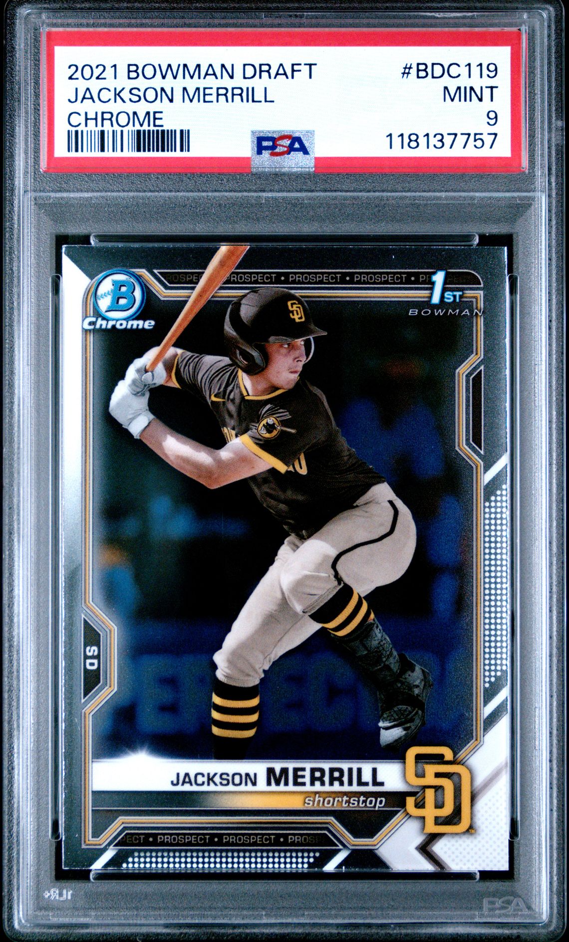 2021 Bowman Draft Jackson Merrill #Bdc119 (Chrome) Mint 9 front