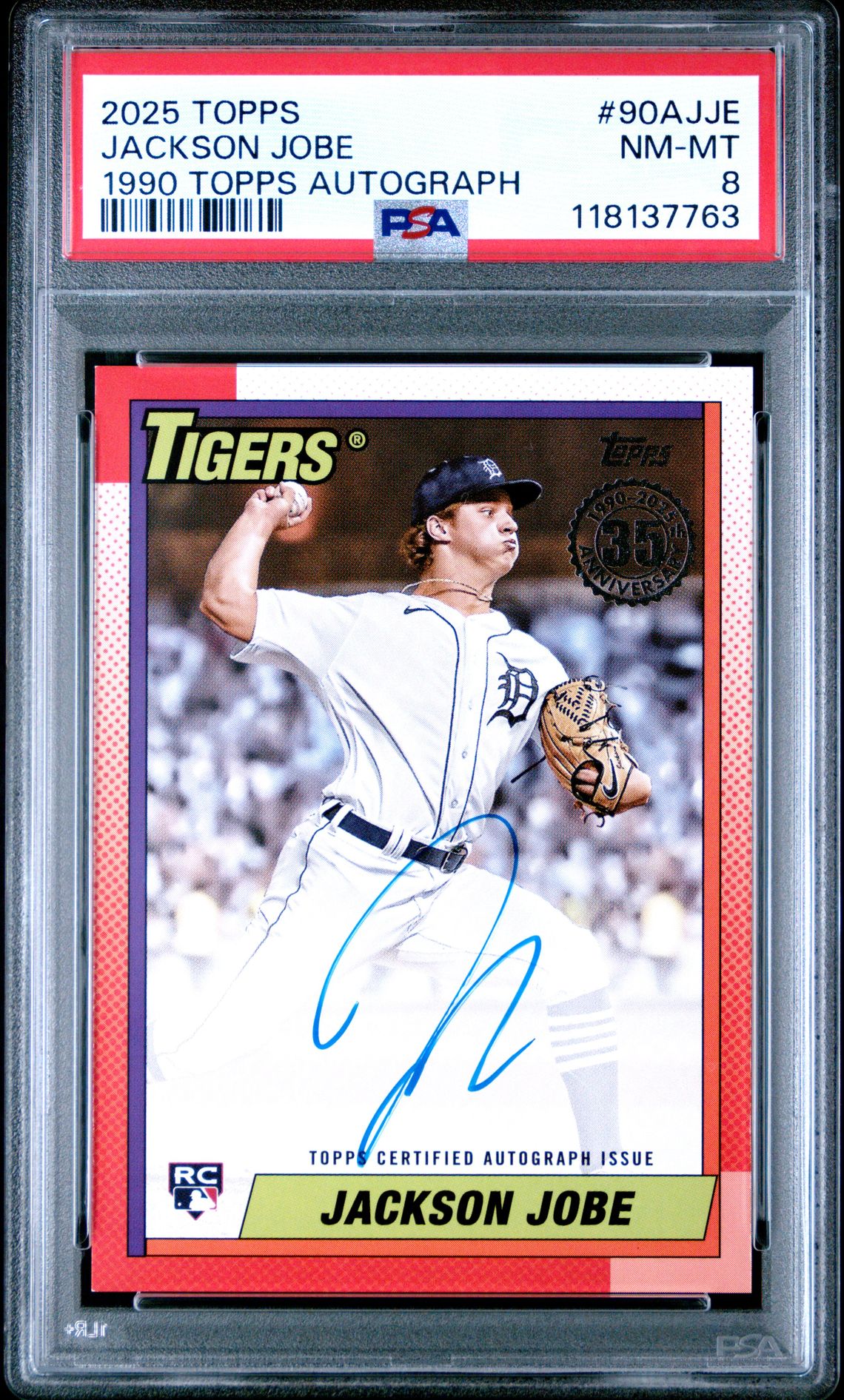 2025 Topps 1990 Topps Baseball Autographs Jackson Jobe #90Ajje Nm-Mt 8 front