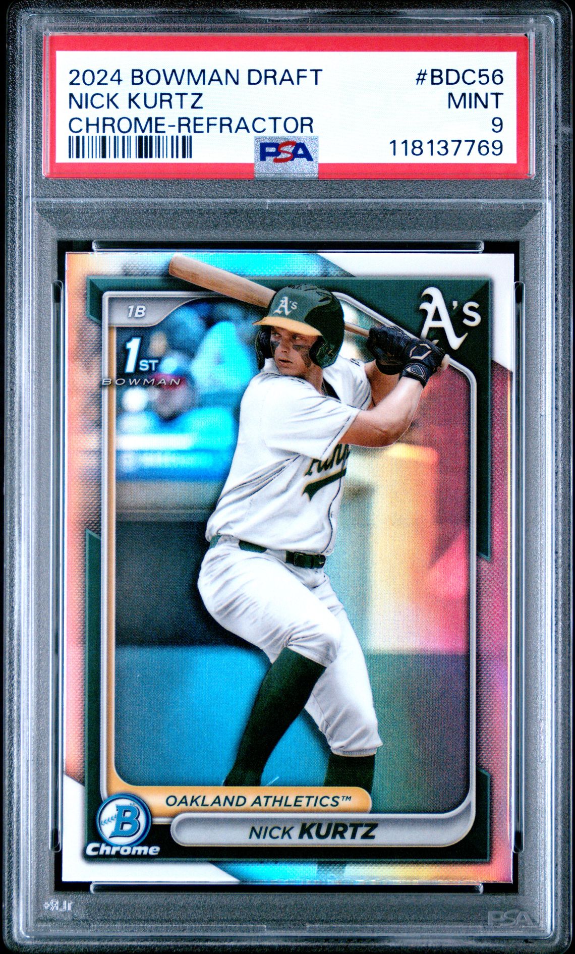 2024 Bowman Draft Nick Kurtz #Bdc56 (Chrome-Refractor) Mint 9 front