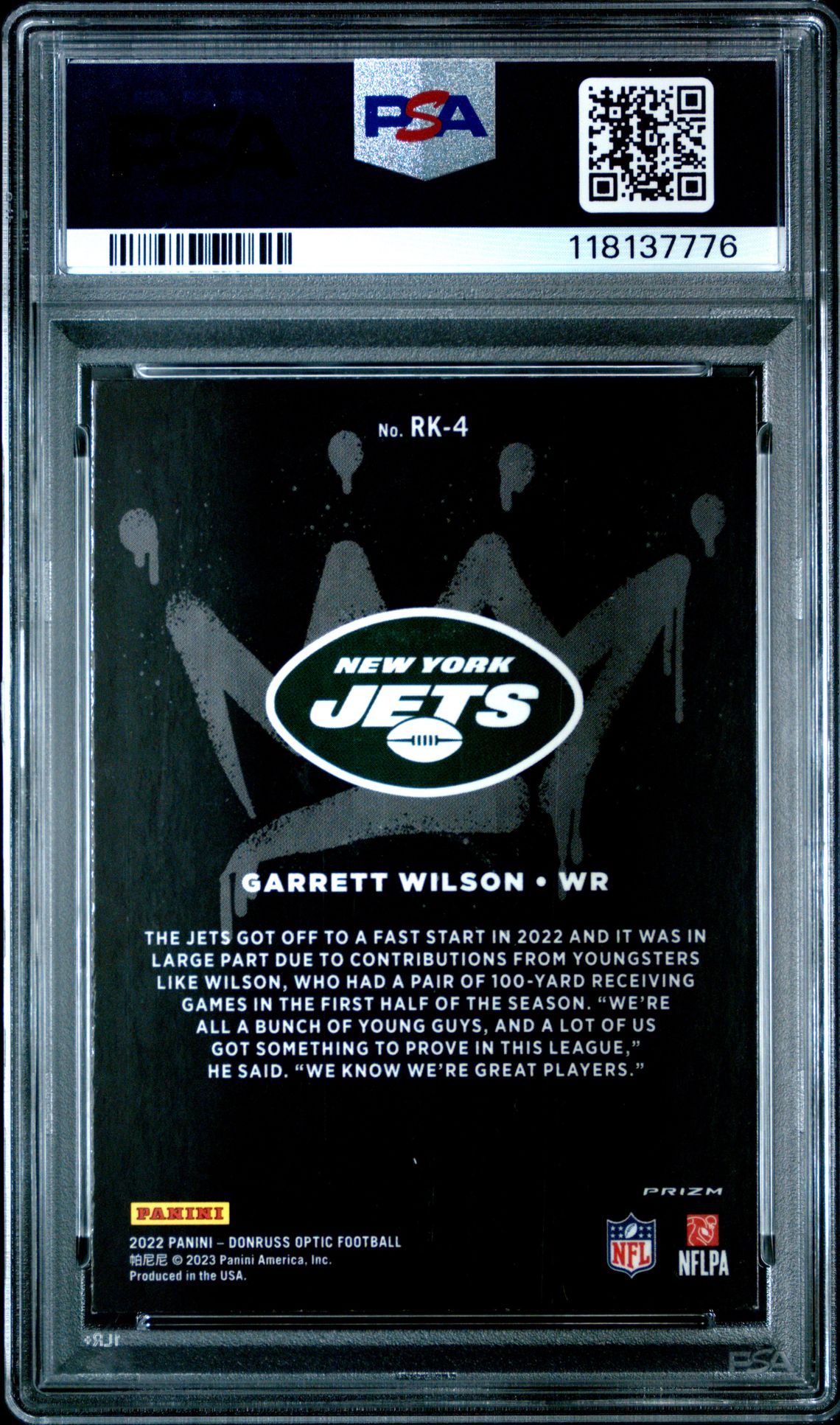 2022 Panini Donruss Optic Rookie Kings Garrett Wilson #Rk4 Mint 9 back