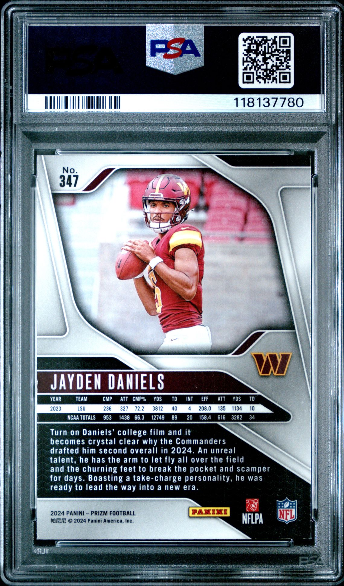 2024 Panini Prizm Jayden Daniels #347 Mint 9 back