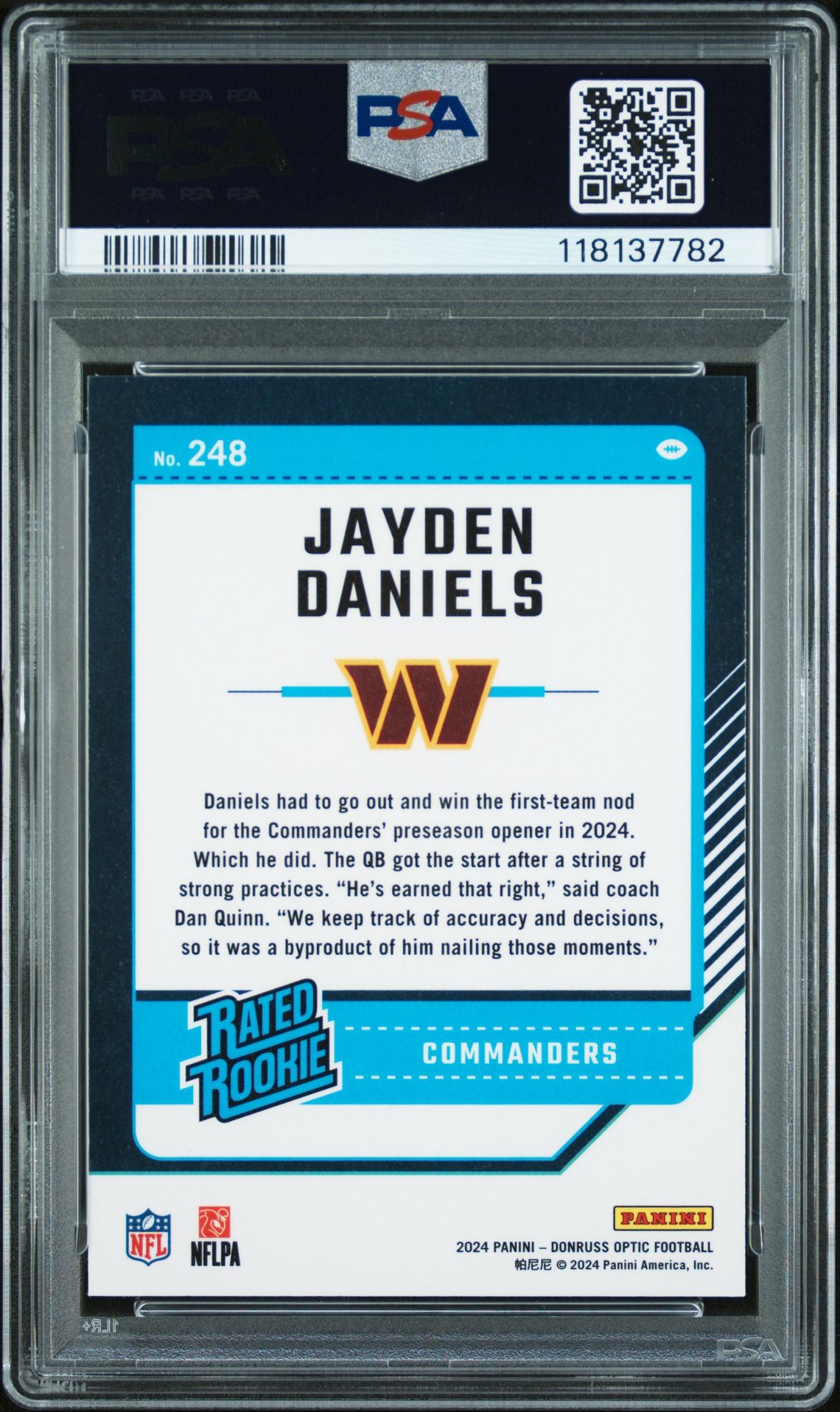 2024 Panini Donruss Optic Jayden Daniels #248 Mint 9 back