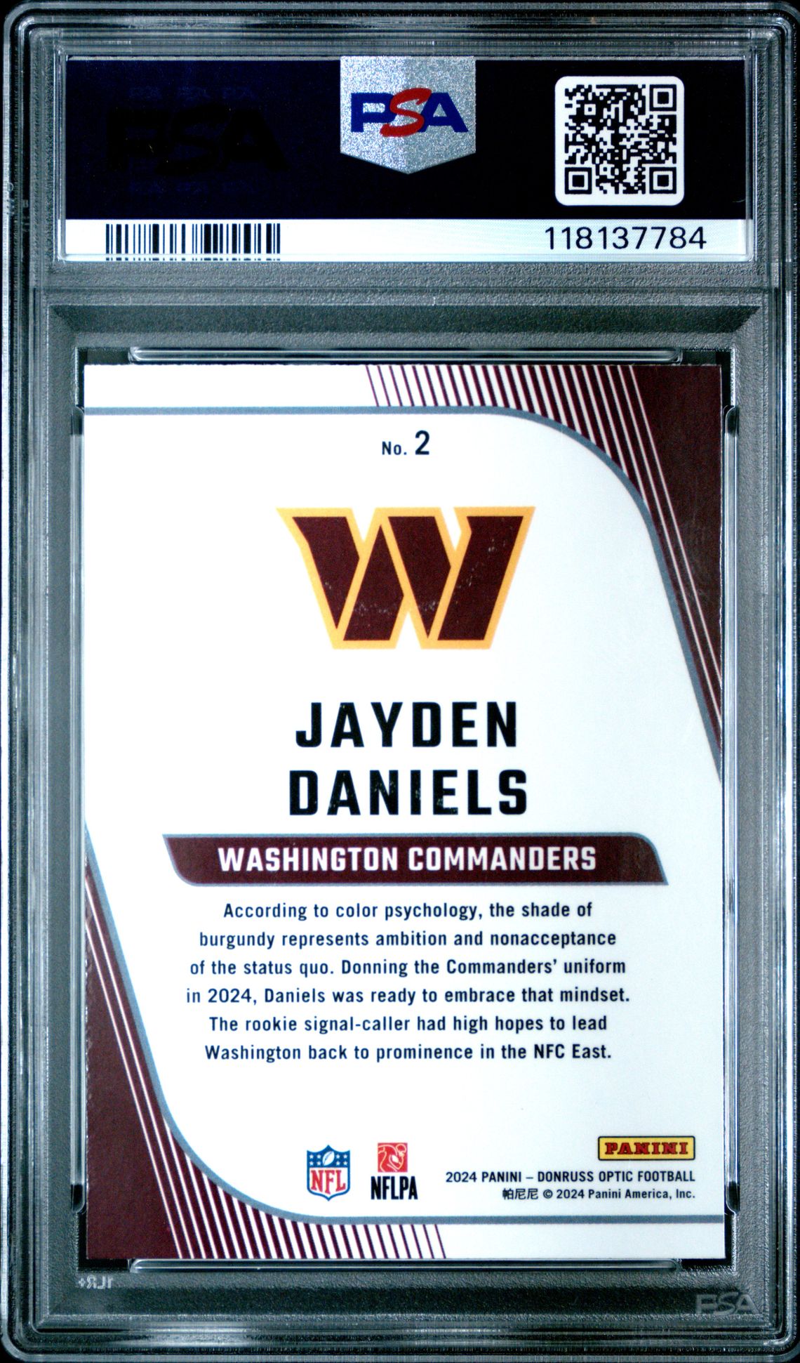 2024 Panini Donruss Optic Rookie Primary Colors Jayden Daniels #2 Mint 9 back