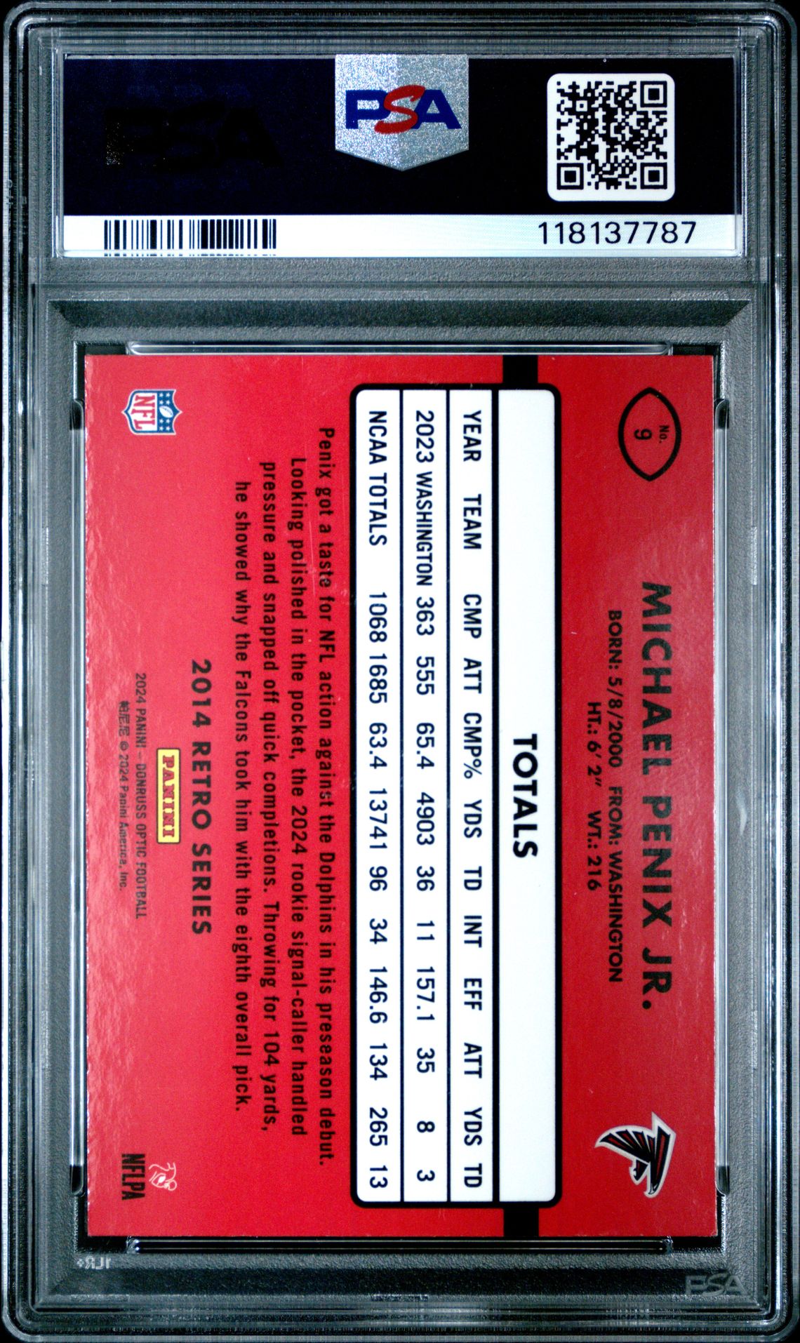 2024 Panini Donruss Optic 2014 Retro Series Michael Penix Jr. #9 Mint 9 back