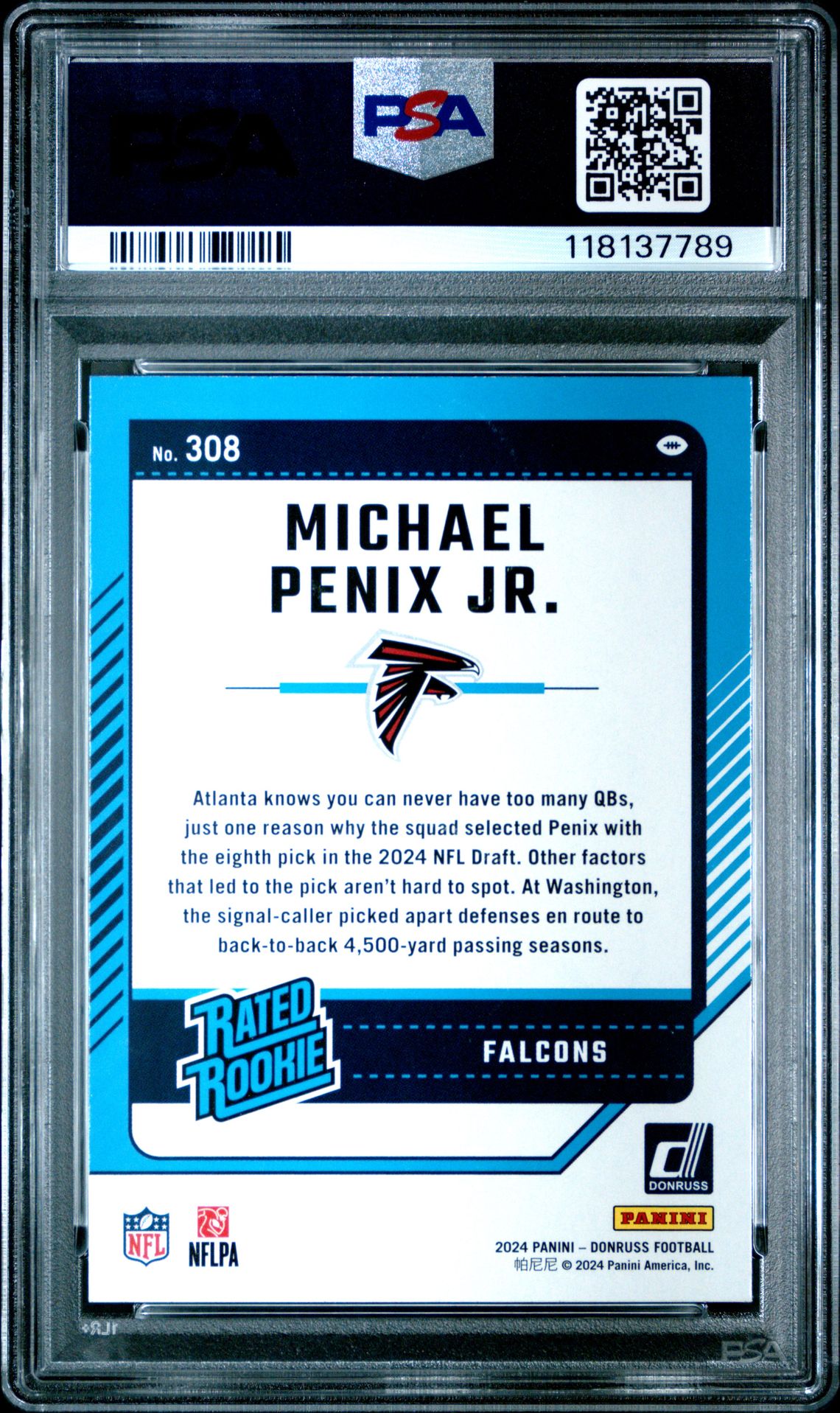 2024 Panini Donruss Michael Penix Jr. #308 Mint 9 back