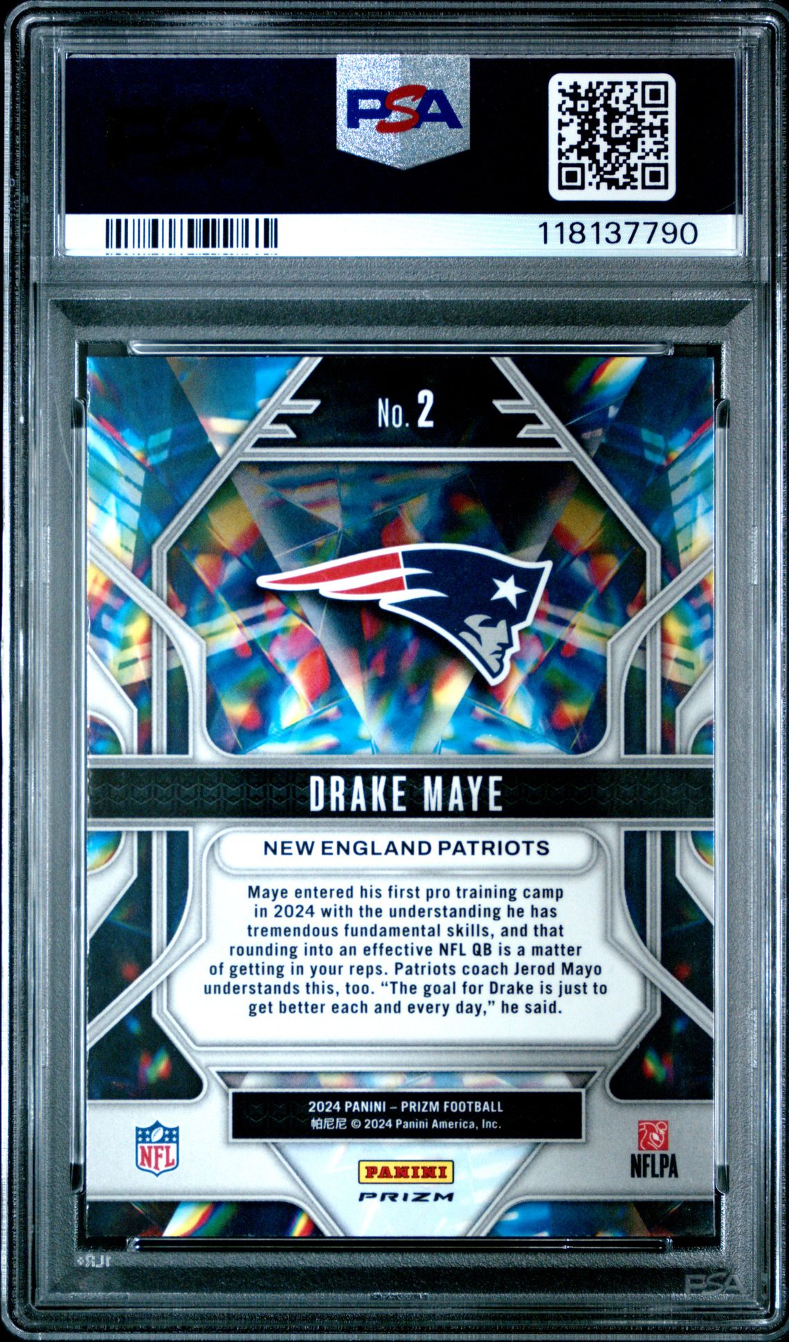 2024 Panini Prizm Prizmatic Drake Maye #2 (Prizmatic-Green Ice) Mint 9 back