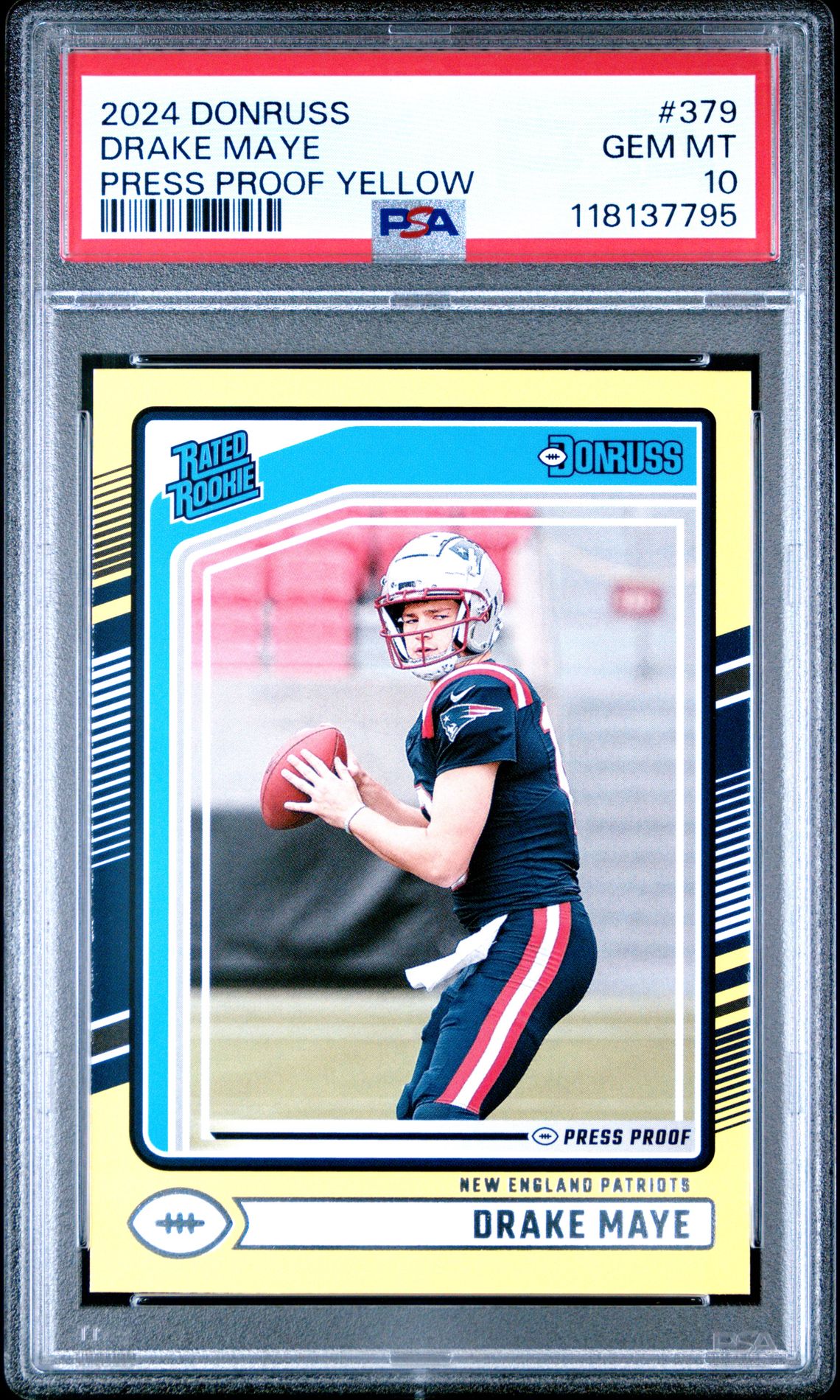 2024 Panini Donruss Drake Maye #379 (Press Proof Yellow) Gem Mt 10 front