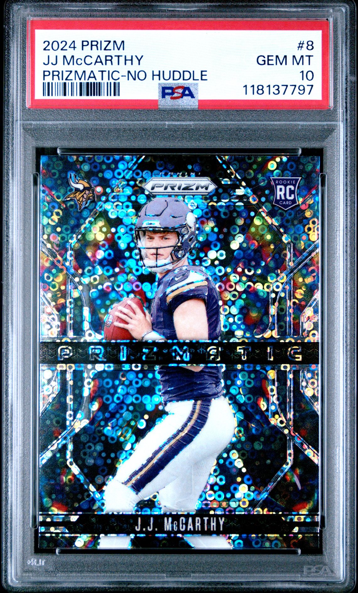 2024 Panini Prizm Prizmatic Jj Mccarthy #8 (Prizmatic-No Huddle) Gem Mt 10 front