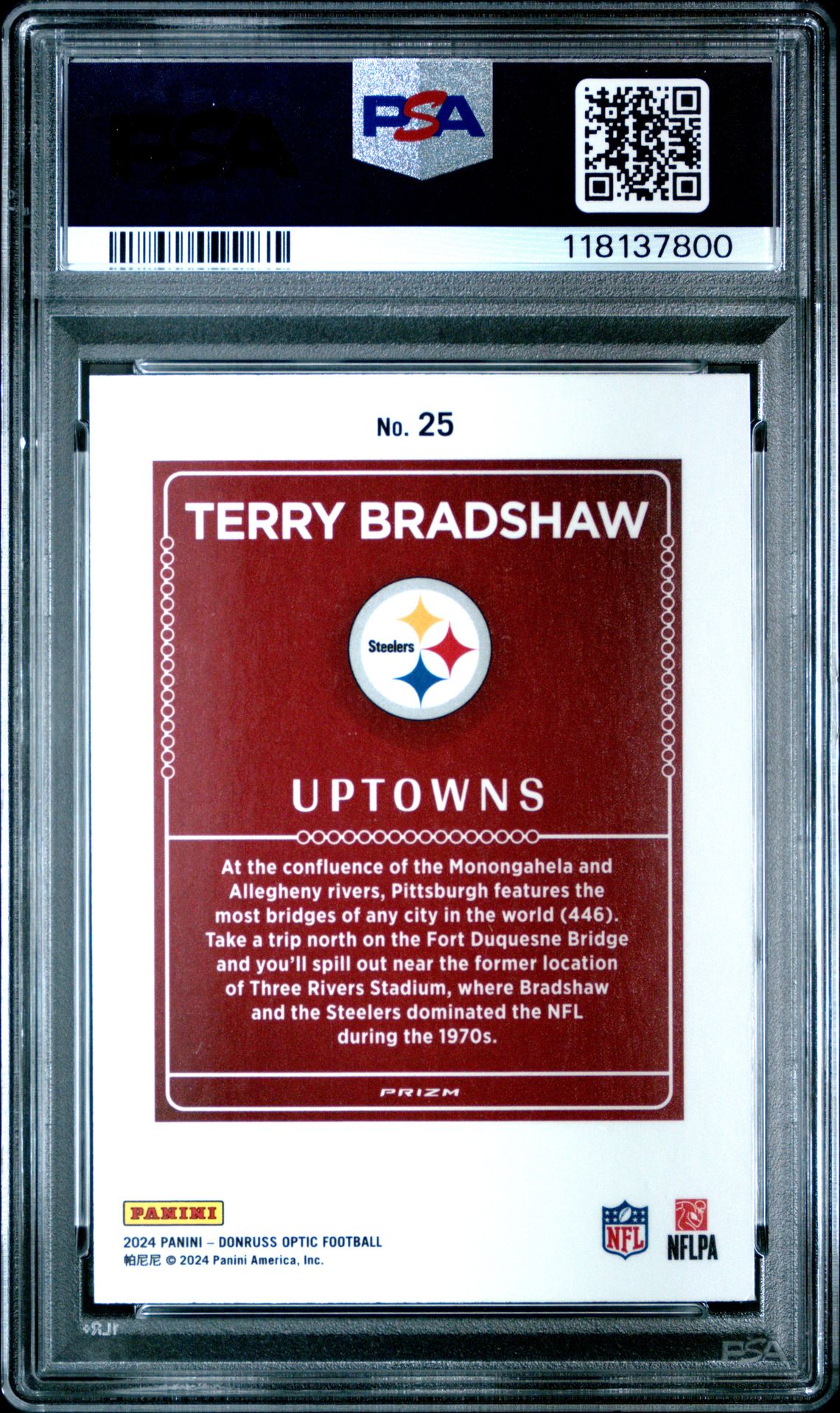 2024 Panini Donruss Optic Uptowns Terry Bradshaw #25 Mint 9 back