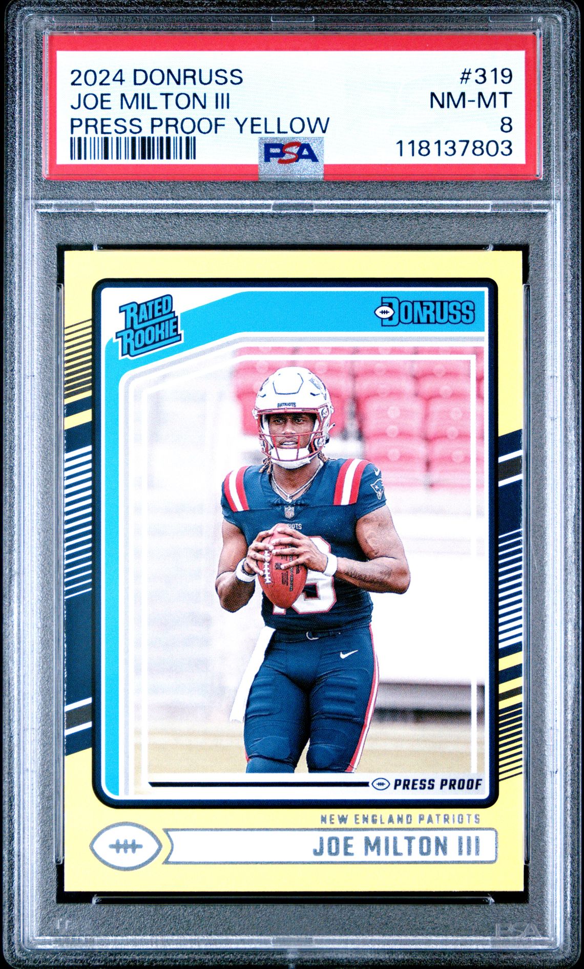 2024 Panini Donruss Joe Milton Iii #319 (Press Proof Yellow) Nm-Mt 8 front