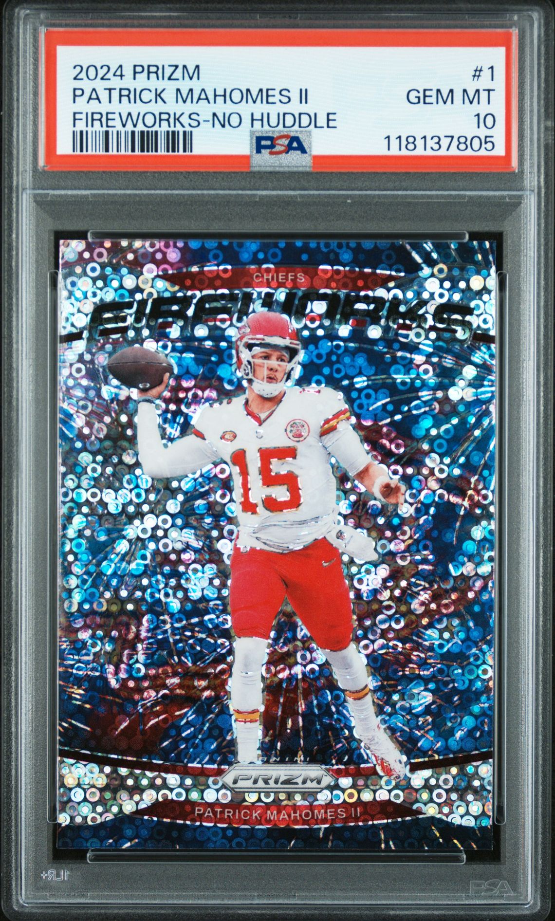 2024 Panini Prizm Fireworks Patrick Mahomes Ii #1 (Fireworks-No Huddle) Gem Mt 10 front