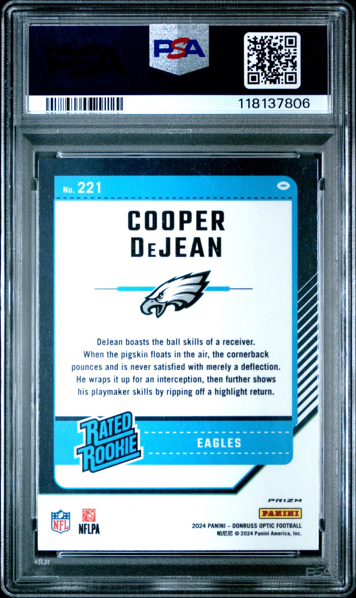 2024 Panini Donruss Optic Cooper Dejean #221 (Holo) Gem Mt 10 back
