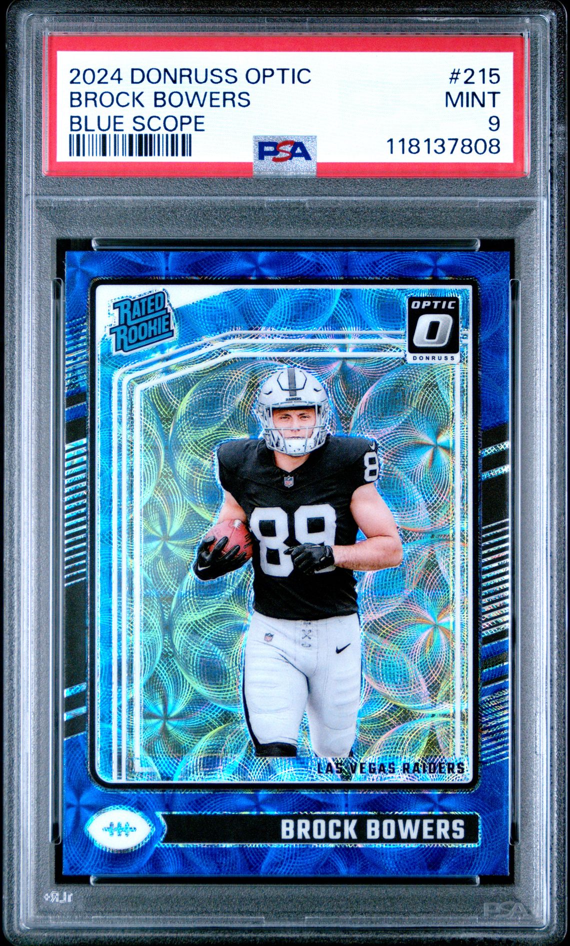 2024 Panini Donruss Optic Brock Bowers #215 (Blue Scope) Mint 9 front