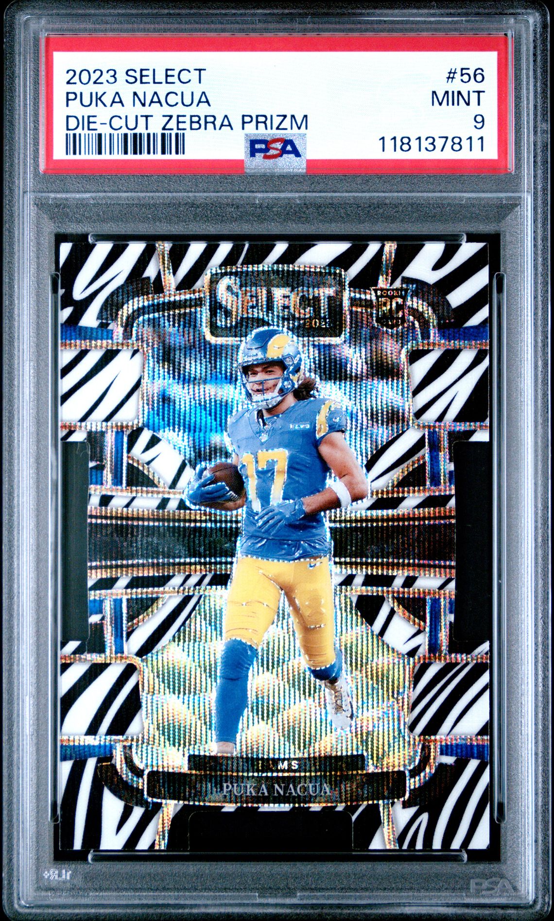 2023 Panini Select Puka Nacua #56 (Die-Cut Zebra Prizm) Mint 9 front