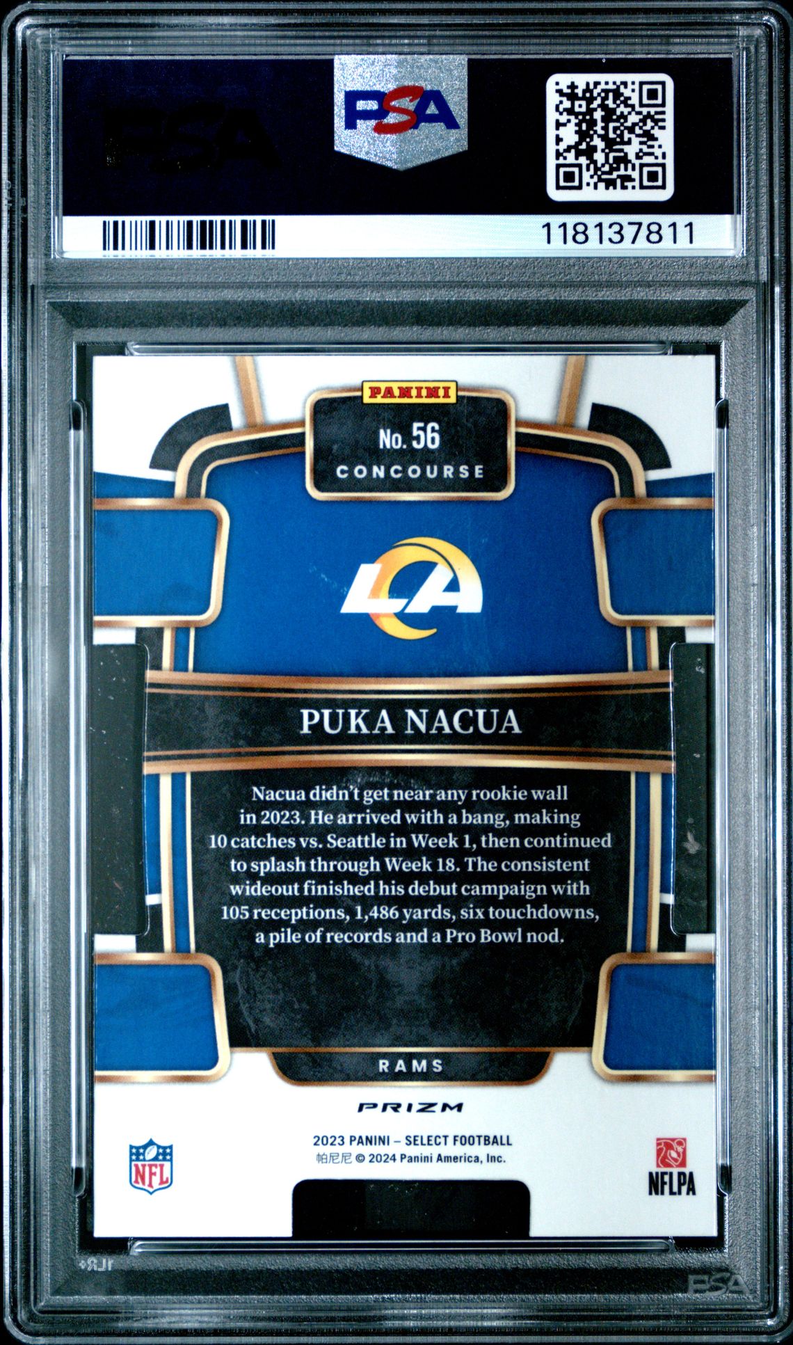 2023 Panini Select Puka Nacua #56 (Die-Cut Zebra Prizm) Mint 9 back