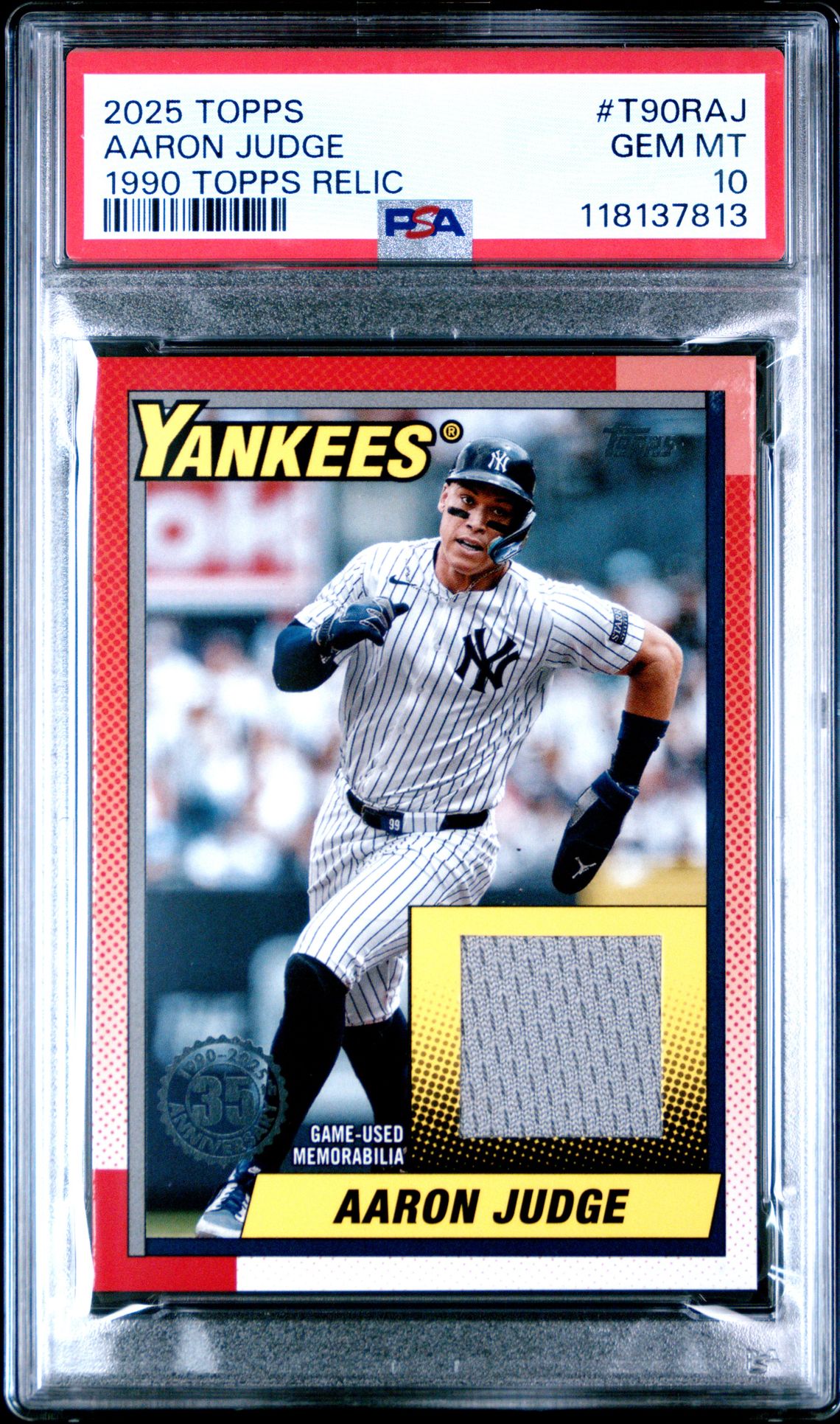 2025 Topps 1990 Topps Baseball Relics Aaron Judge #T90Raj Gem Mt 10 front