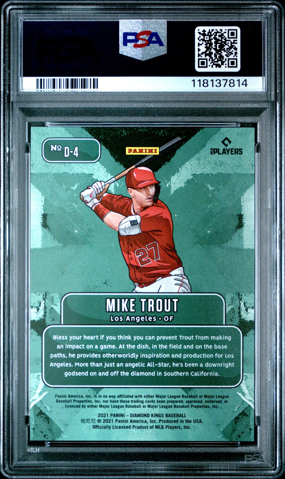 2021 Panini Diamond Kings Downtown Mike Trout #D4 (Downtown) Mint 9 back