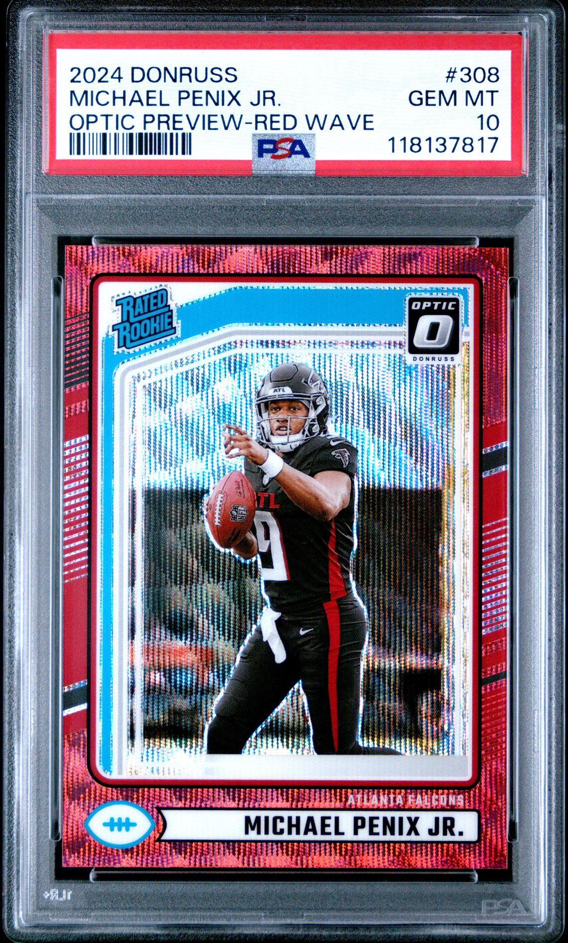 2024 Panini Donruss Michael Penix Jr. #308 (Optic Preview-Red Wave) Gem Mt 10 front