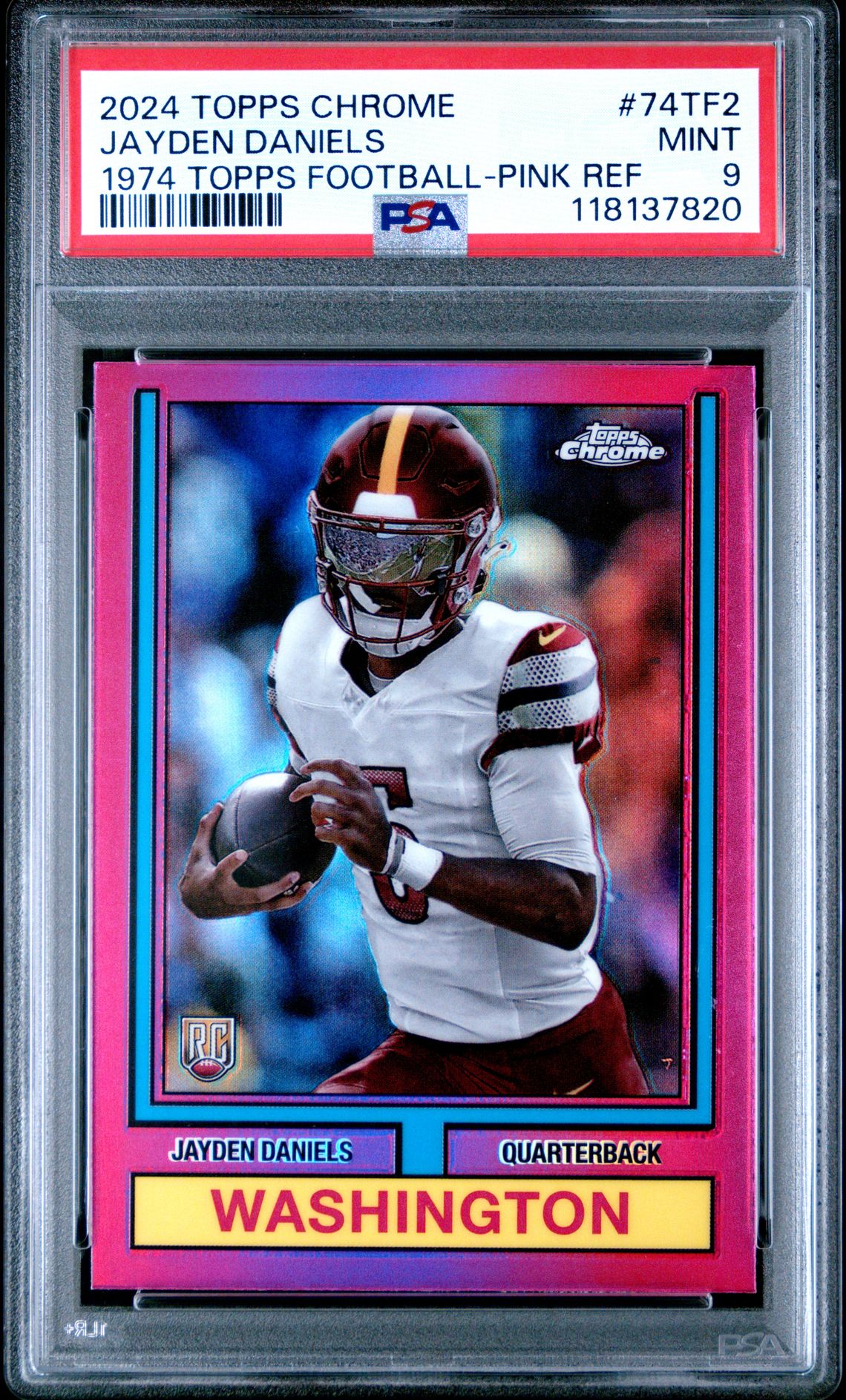 2024 Topps Chrome 1974 Topps Football Jayden Daniels #74Tf2 (1974 Topps Football-Pink Ref) Mint 9 front