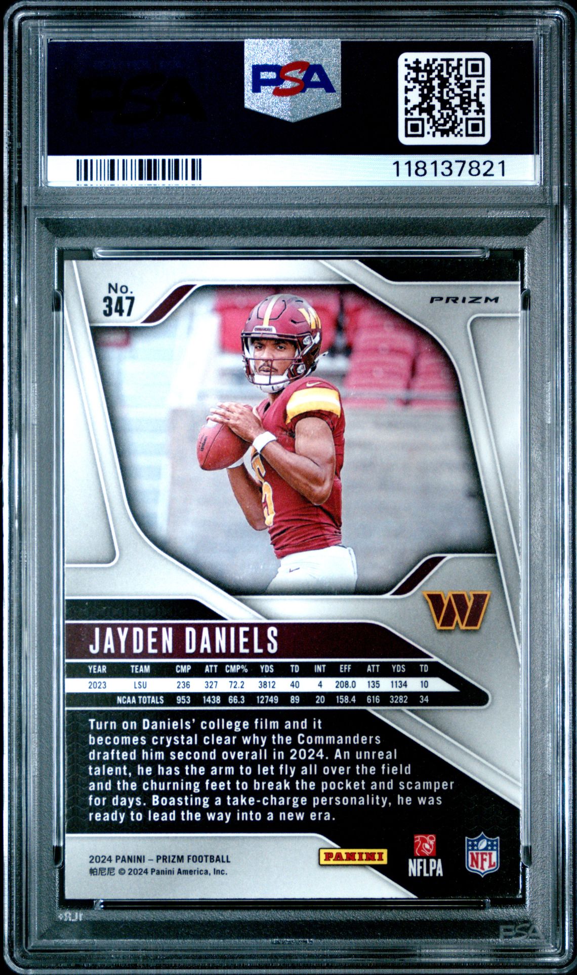 2024 Panini Prizm Jayden Daniels #347 (Disco Prizm) Mint 9 back