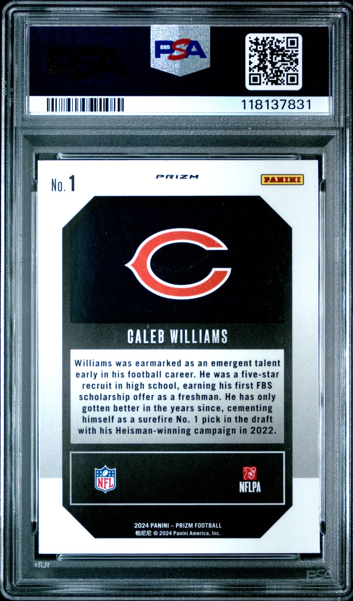 2024 Panini Prizm Emergent Caleb Williams #1 (Emergent-No Huddle) Gem Mt 10 back