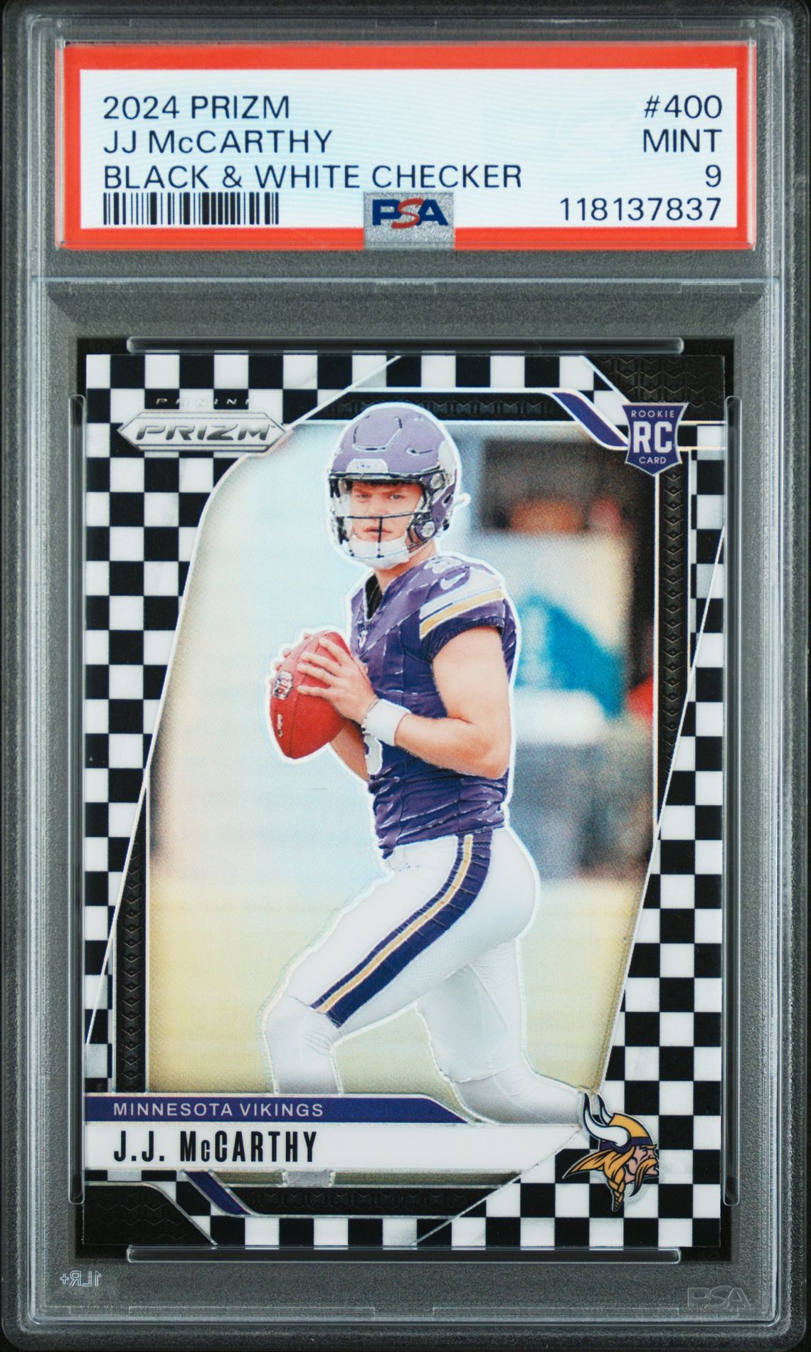 2024 Panini Prizm Jj Mccarthy #400 (Black & White Checker) Mint 9 front