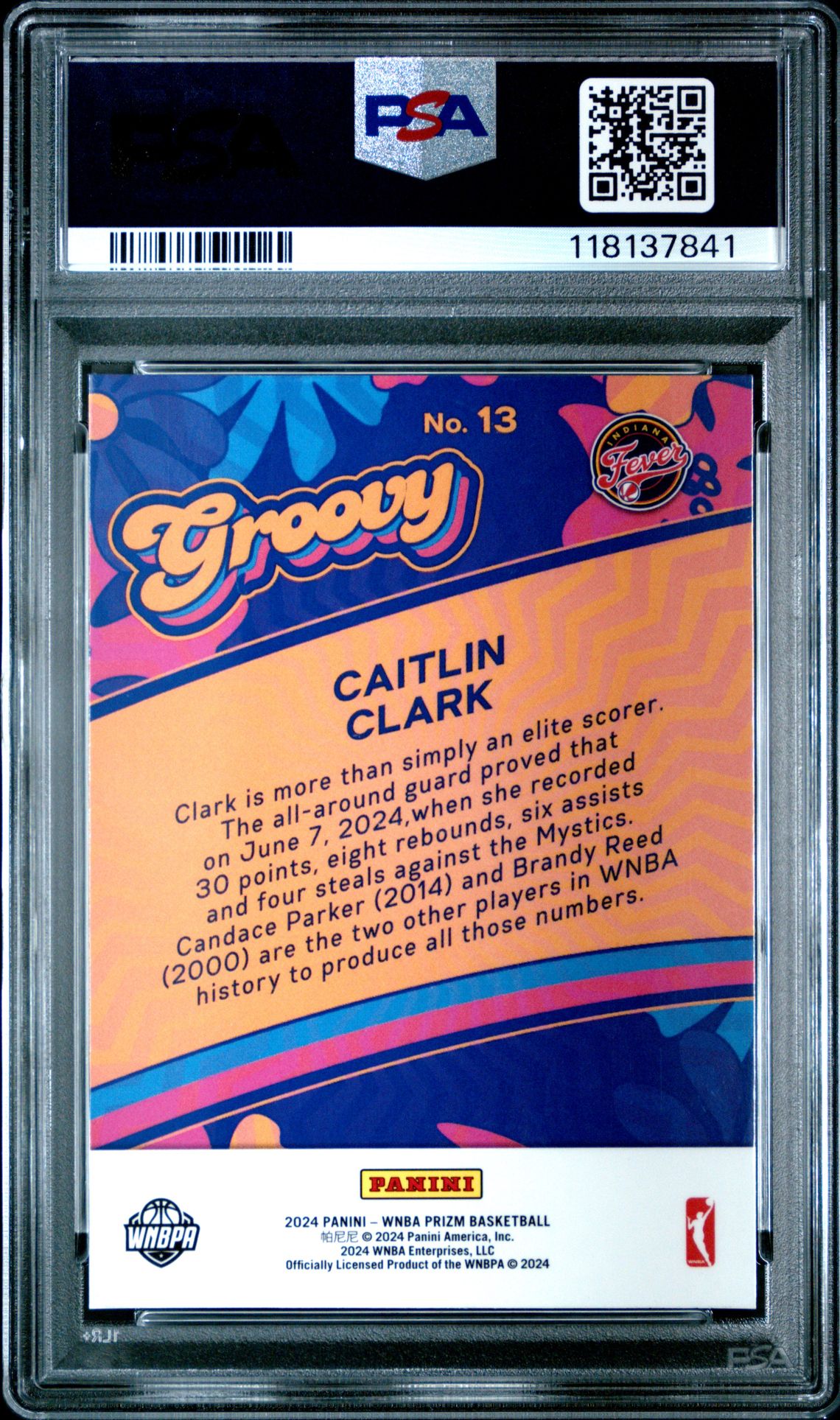 2024 Panini Prizm Wnba Groovy Caitlin Clark #13 Gem Mt 10 back