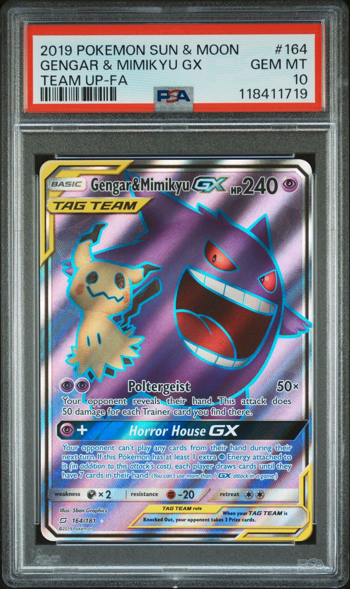2019 Pokemon Sun & Moon Team Up Gengar & Mimikyu Gx #164 (Team Up-Fa) Gem Mt 10 front