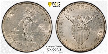 1904 Peso KM-168  Ag AU55