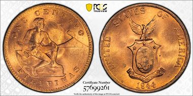 1944-S 1C KM-179 MS65RD