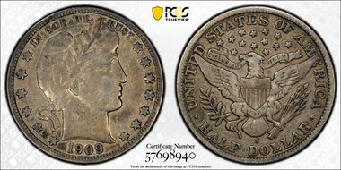 1909-S 50C Inverted Mintmark, FS-501 F15