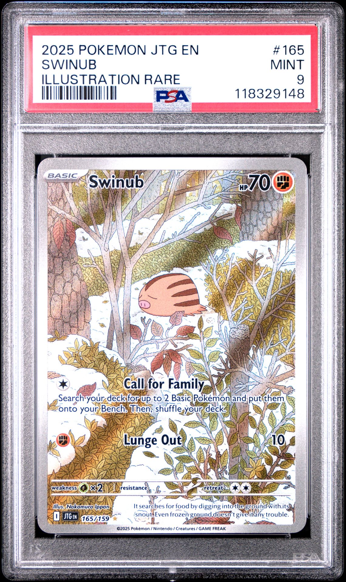 2025 Pokemon Jtg En-Journey Together Swinub #165 (Illustration Rare) Mint 9 front view - PSA graded MINT 9