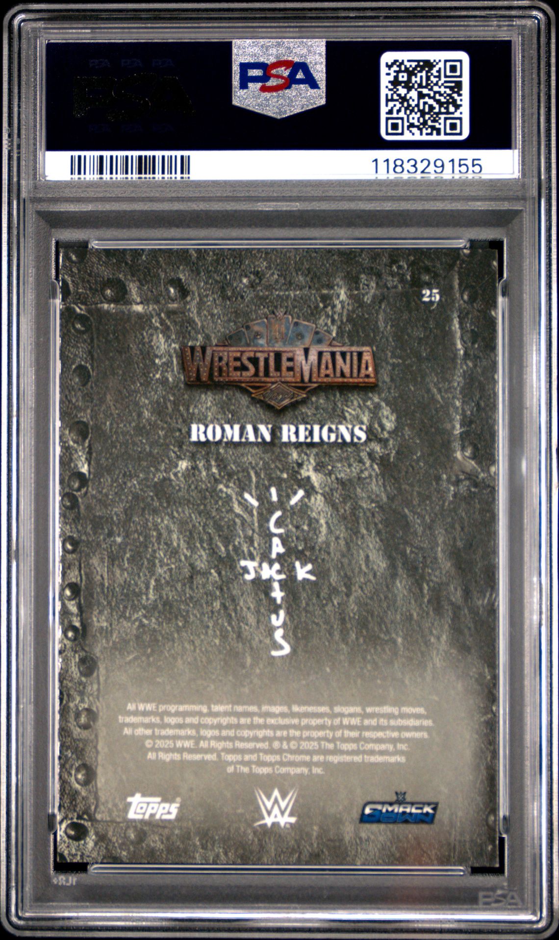 2025 Topps Chrome Wwe Cactus Jack X Wrestlemania Roman Reigns #25 Mint 9 back