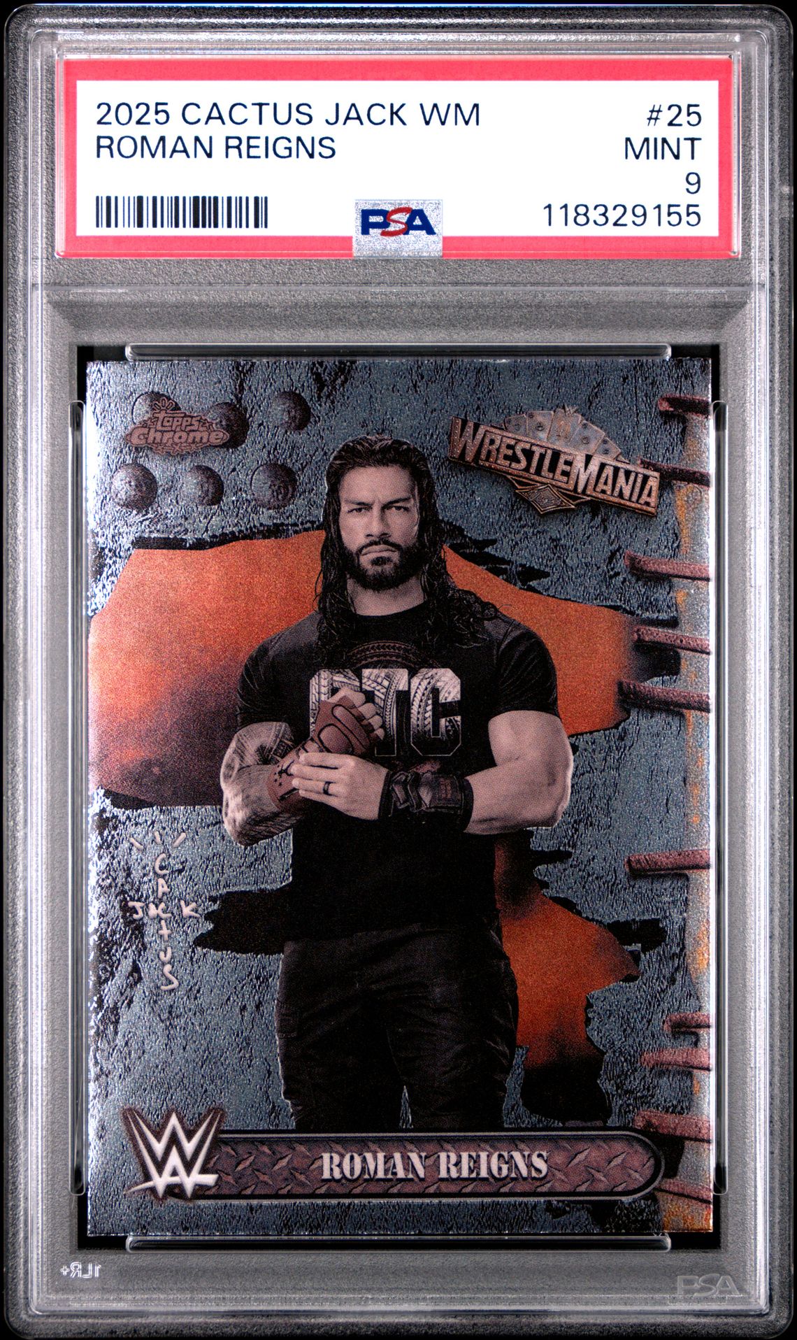 2025 Topps Chrome Wwe Cactus Jack X Wrestlemania Roman Reigns #25 Mint 9 front