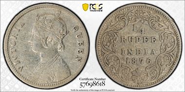 1876(C) 1/4 Rup SW-5.34 VF35