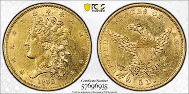1835 $5 AU58