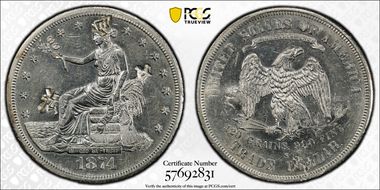 1874-S T$1 Chopmarked N1