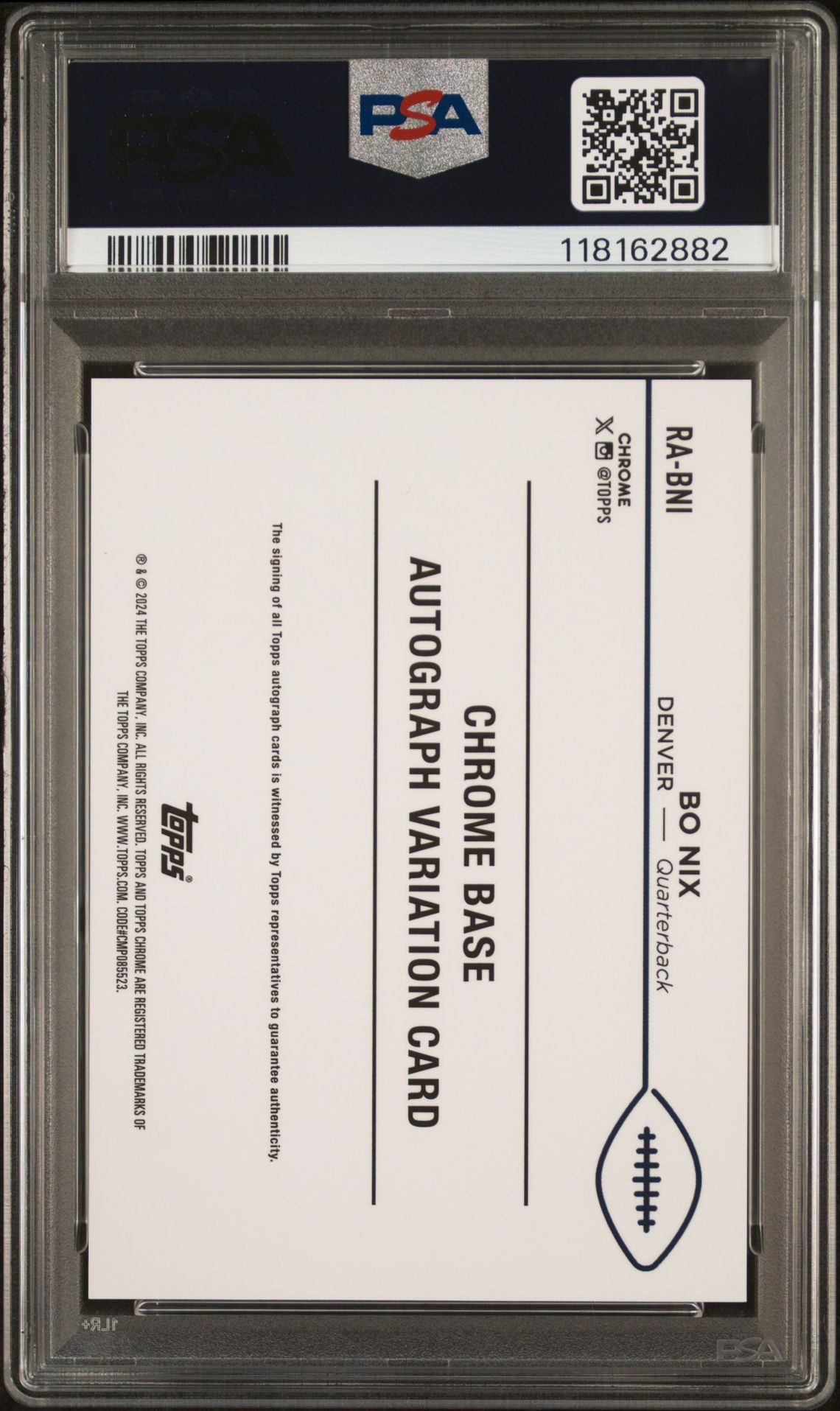 2024 Topps Chrome Rookie Autographs Variations Bo Nix #Rabni Mint 9 back